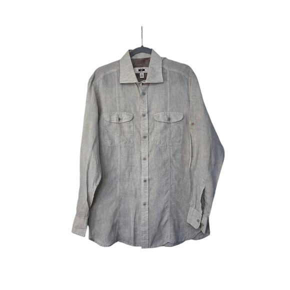 Joseph Abboud Men's Beige Linen Lightweight Cuffed Button-Up Shirt, Size Medium - Picture 1 of 12